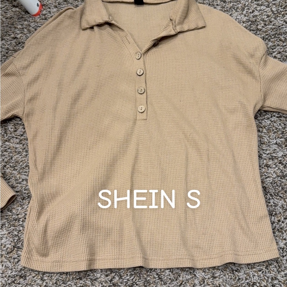 SHEIN Women's Tan Button-Up Top